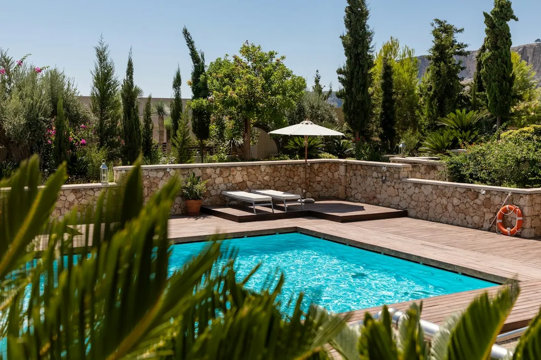 A tranquil pool under the open sky